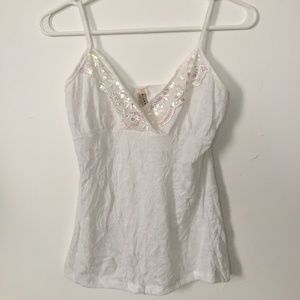 White Tank Top with Sequined V-Neck